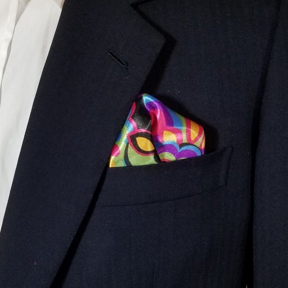 NEW 2-in-1 Pouf Round Pocket Square - Purple Mod Design - Picture 3 of 6